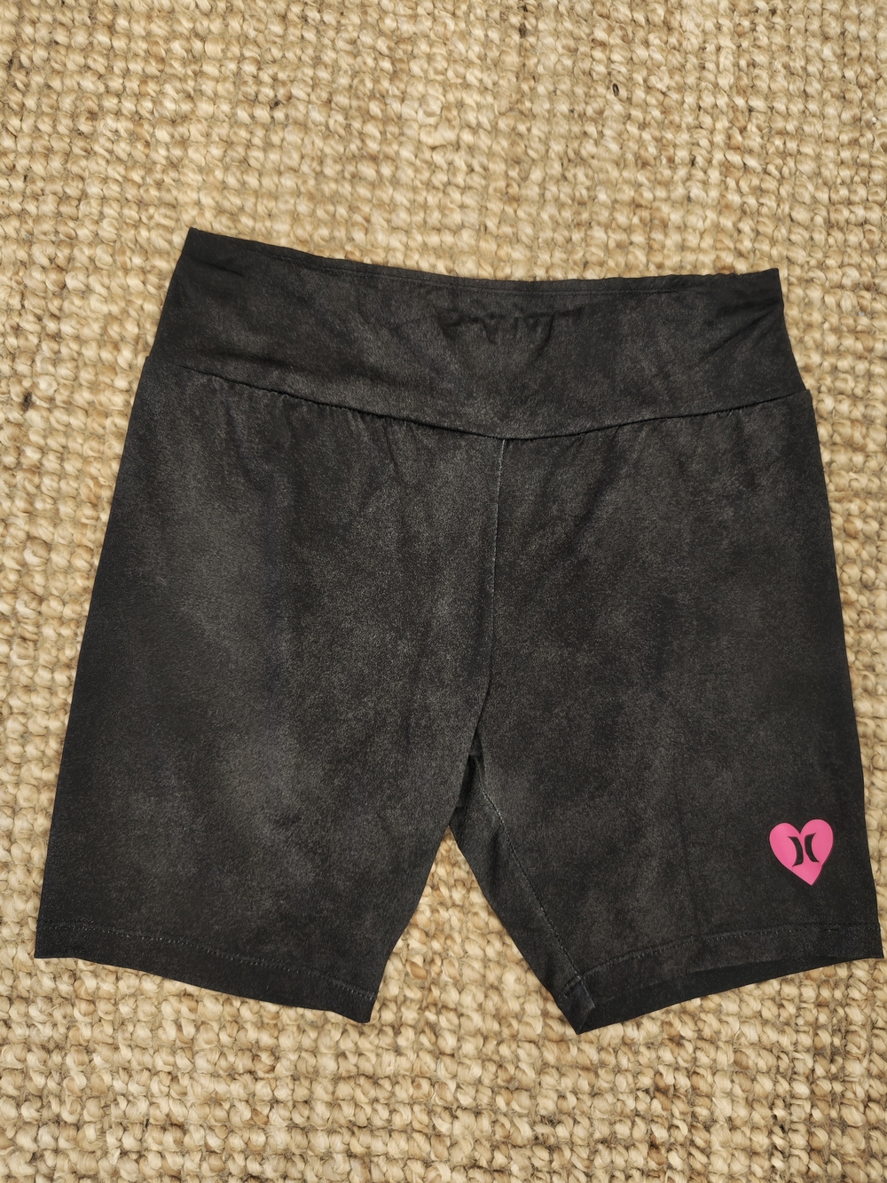 Hurley Black Girls' Biker Shorts with Pink Heart Logo